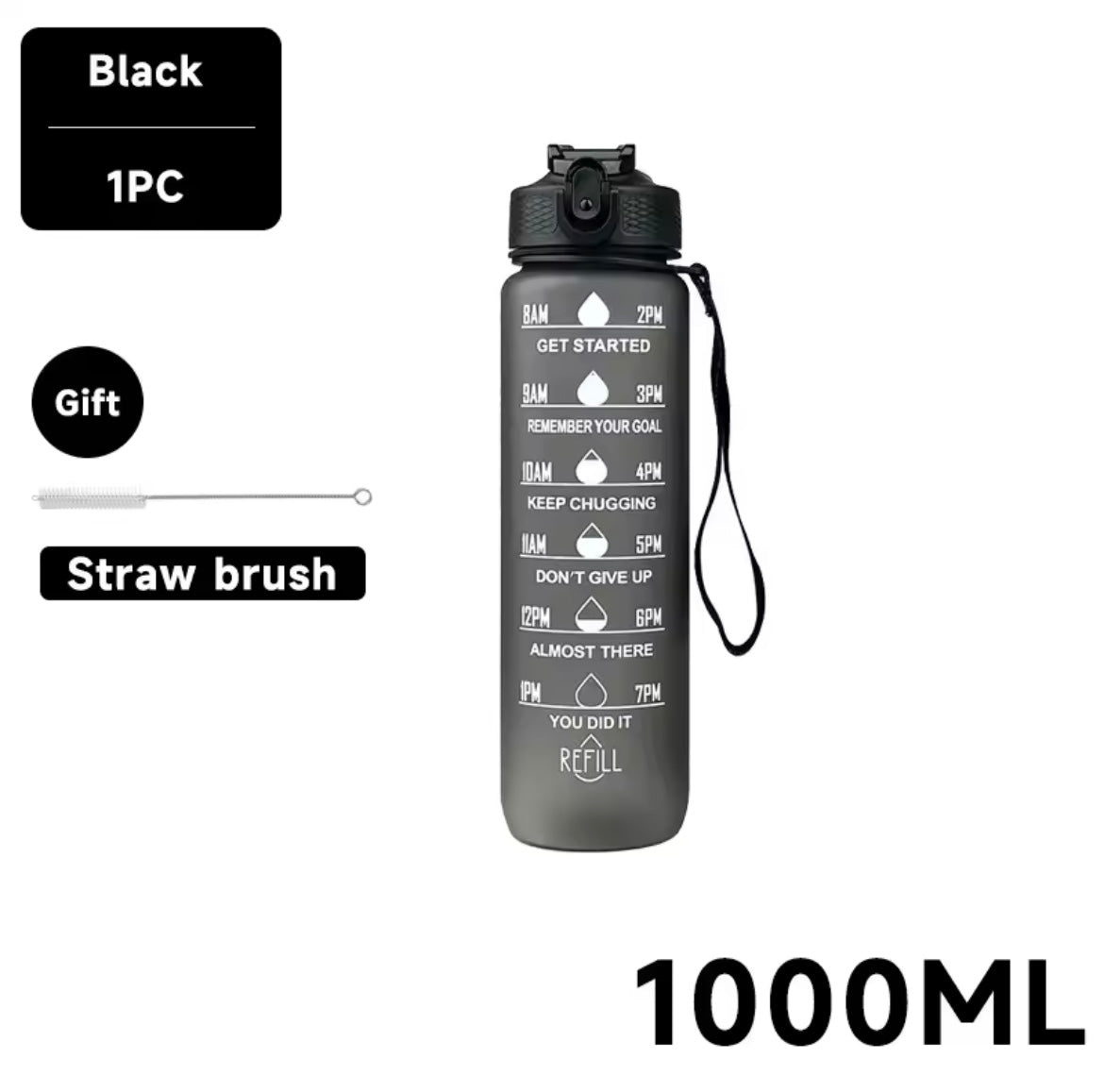 Sports Water Bottle with Time-Tracking Straw Leak Proof Locking Flip Cover for Easy Carry Ideal for Outdoor Adventures