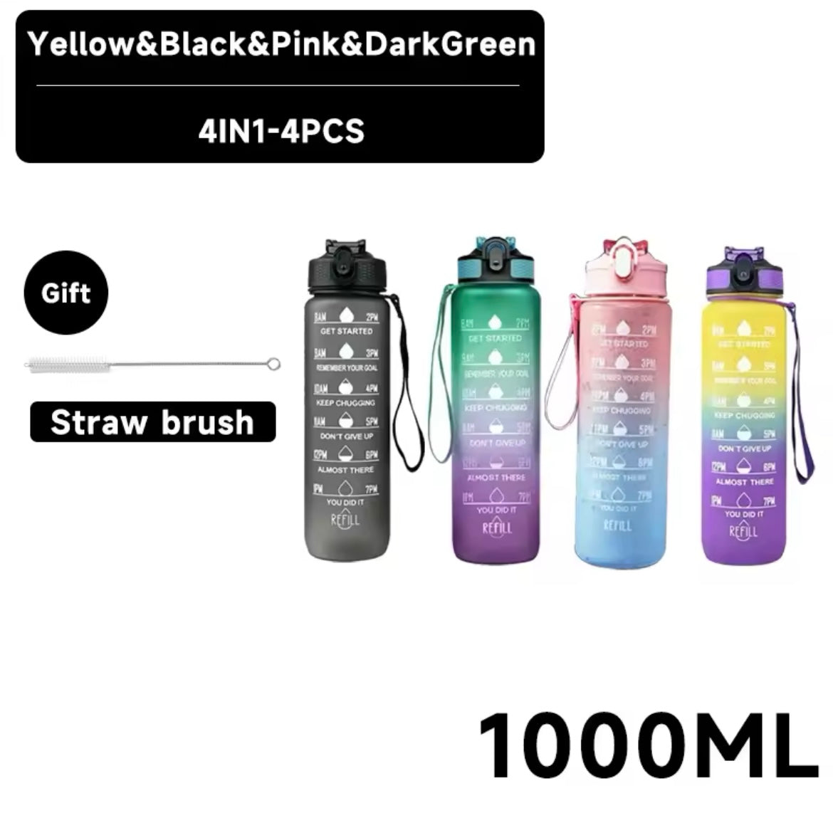 Sports Water Bottle with Time-Tracking Straw Leak Proof Locking Flip Cover for Easy Carry Ideal for Outdoor Adventures